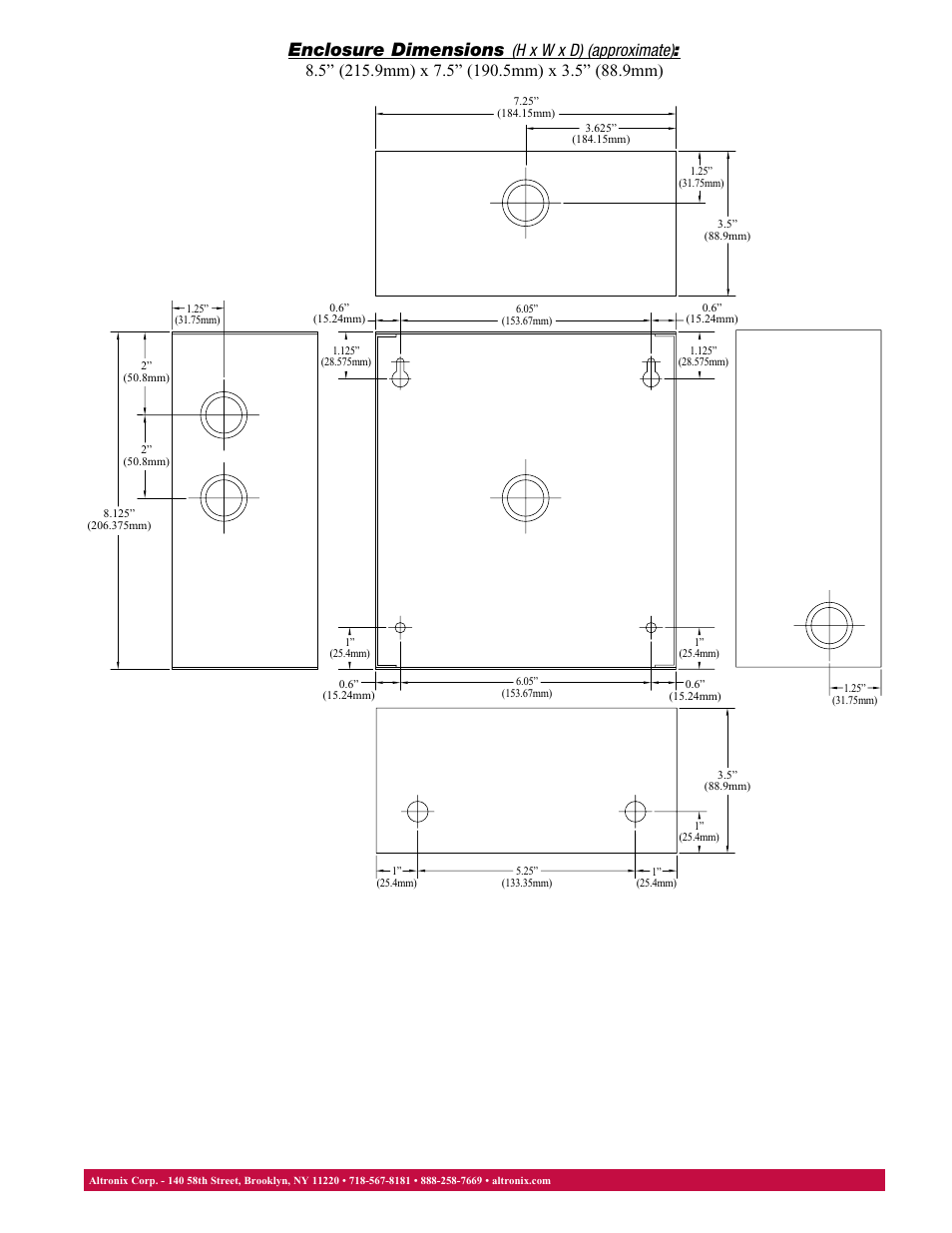 Enclosure dimensions | Altronix HubSat 4D Data Sheet User Manual | Page 2 / 2