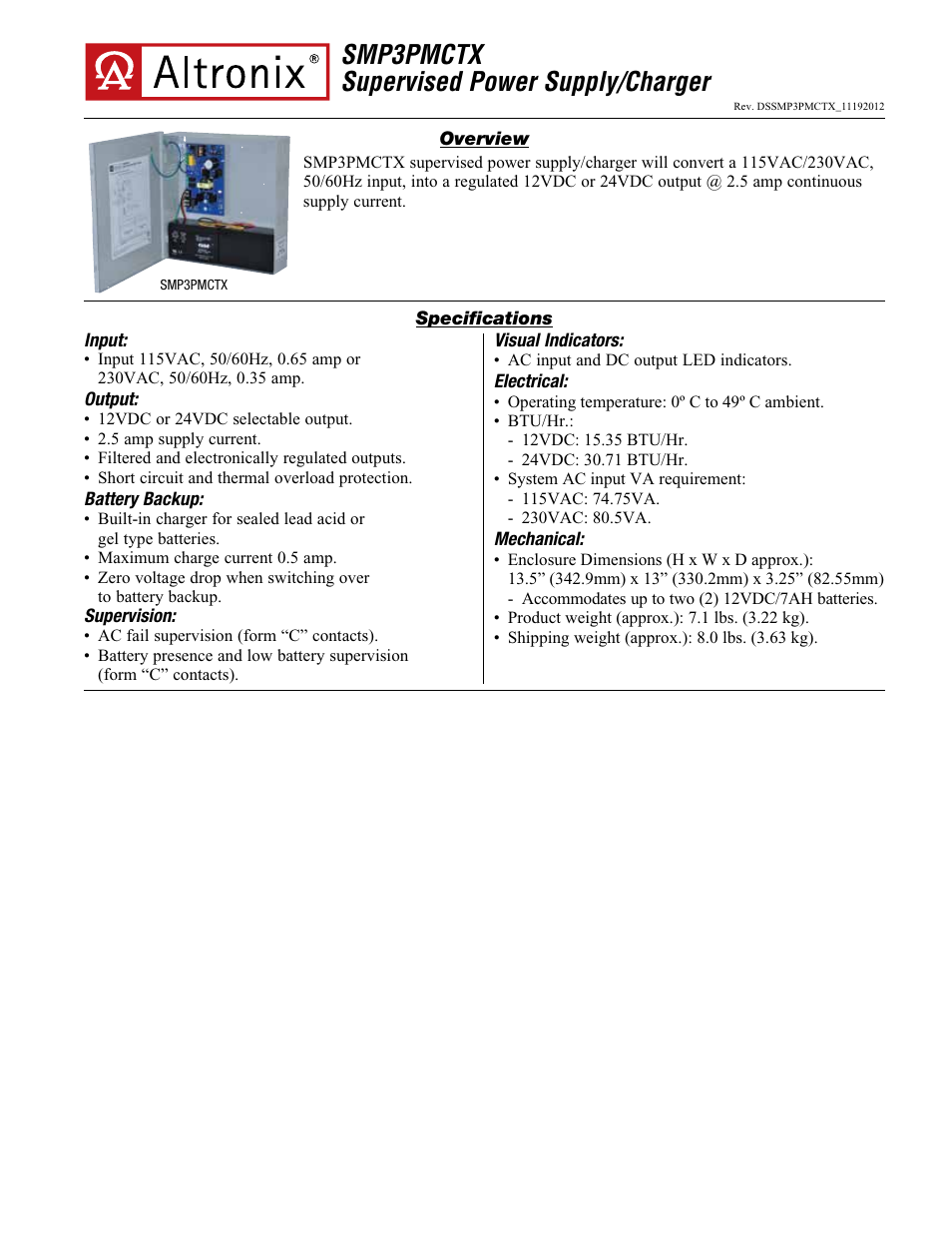 Altronix SMP3PMCTX Data Sheet User Manual | 2 pages