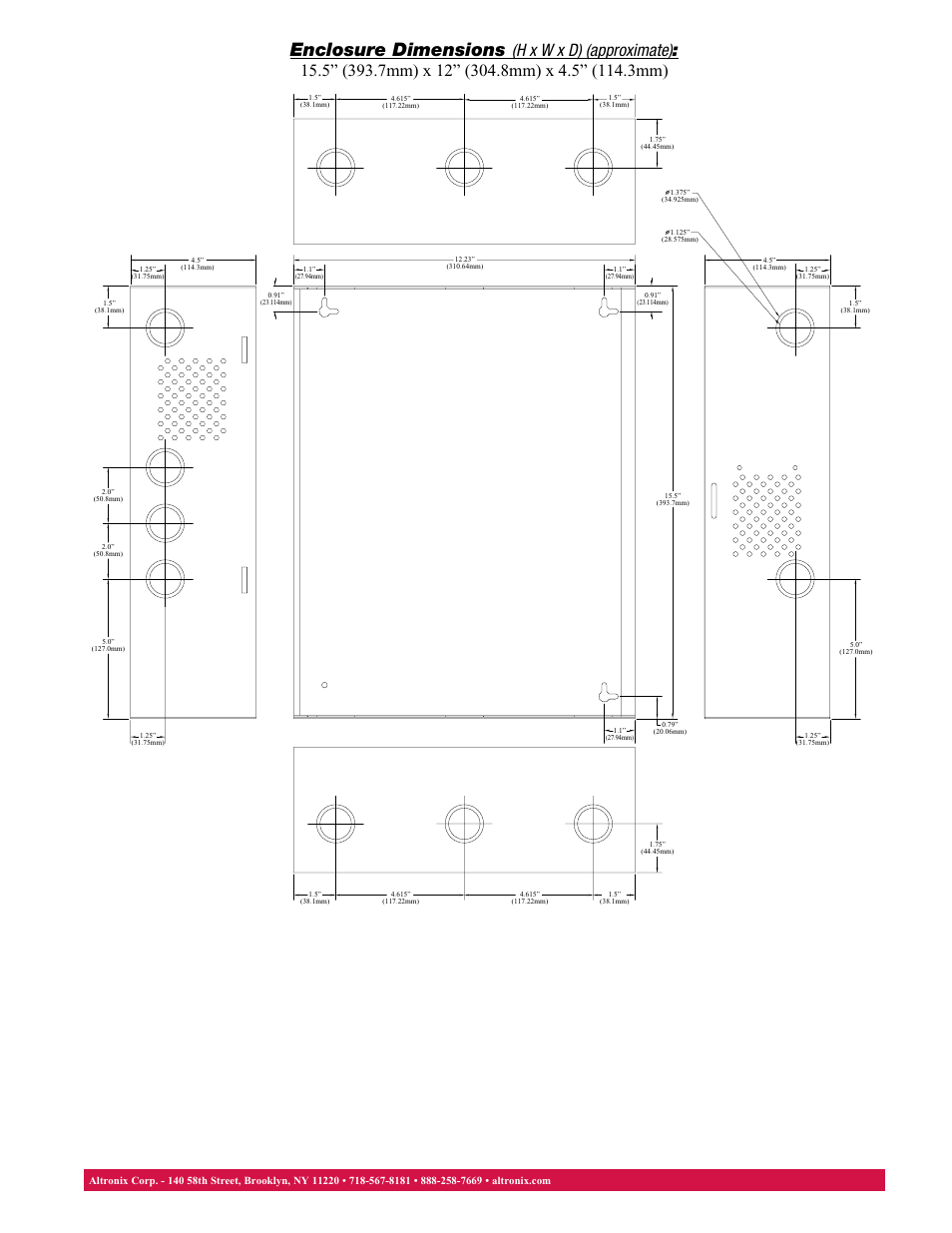 Enclosure dimensions | Altronix AL175ULX2 Data Sheet User Manual | Page 2 / 2