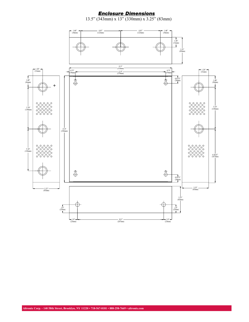 Enclosure dimensions | Altronix ALTV2416ULX3 Data Sheet User Manual | Page 2 / 2