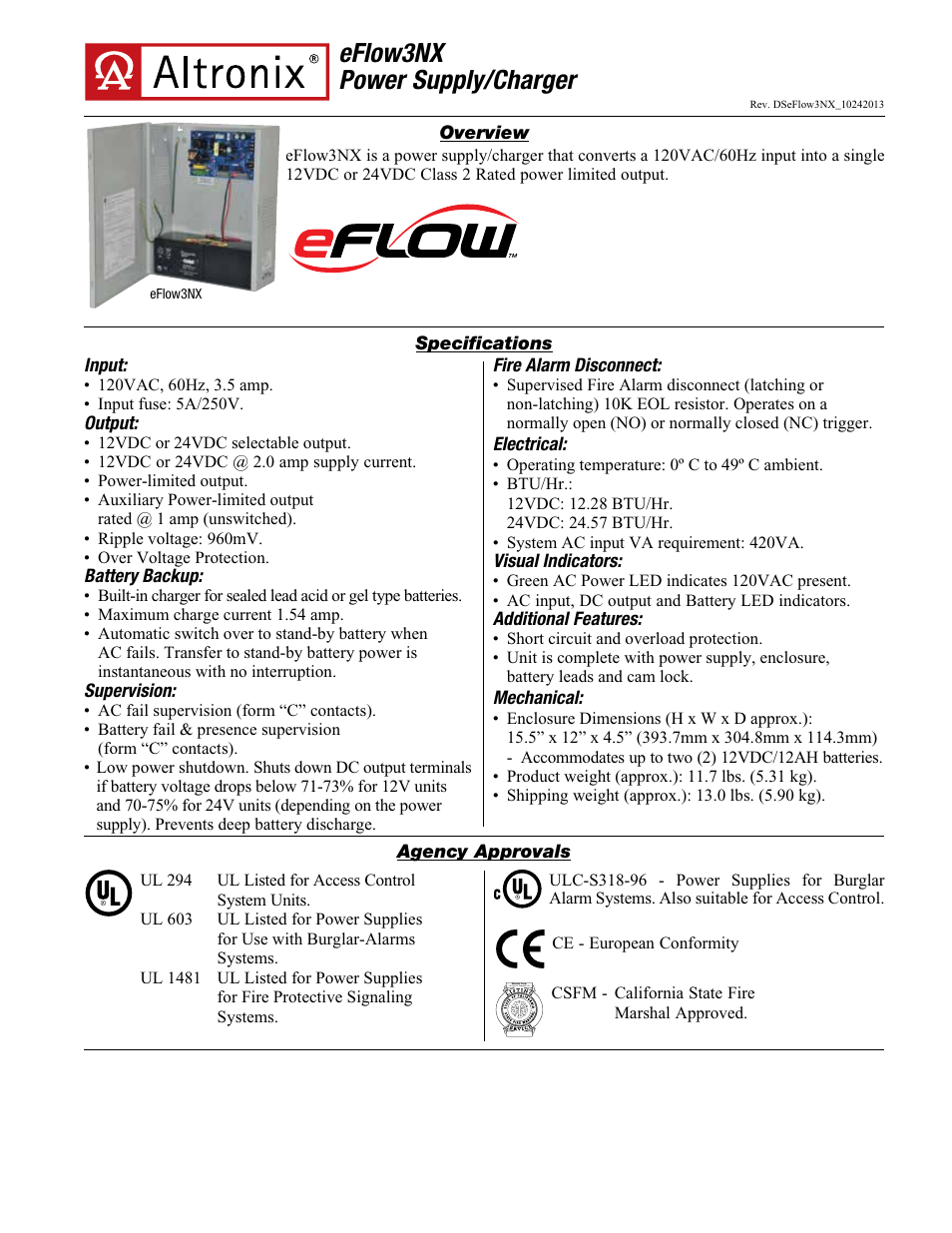 Altronix eFlow3NX Data Sheet User Manual | 2 pages