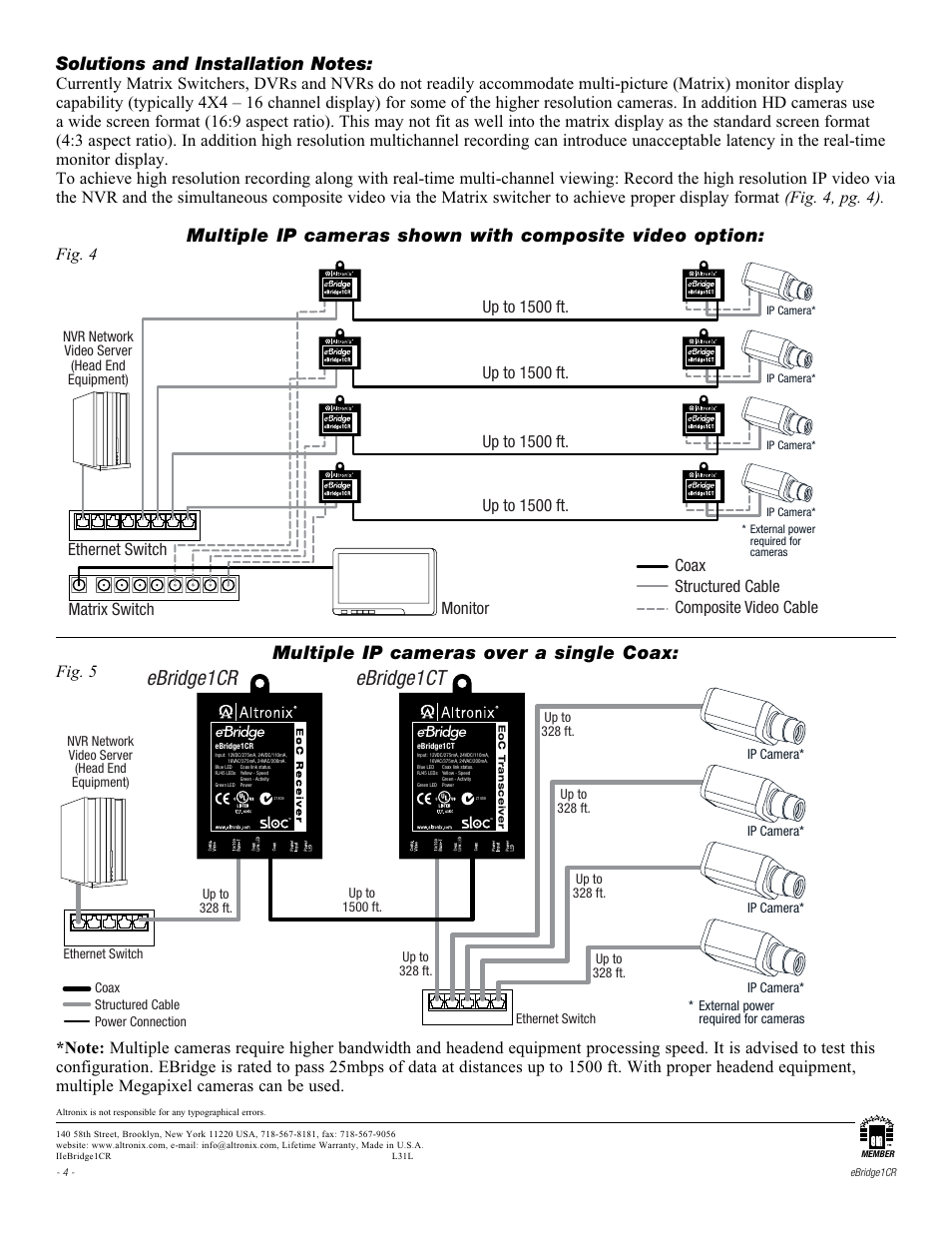 Ebridge1cr ebridge1ct, Multiple ip cameras over a single coax, Fig. 4 | Altronix eBridge1CR Installation Instructions User Manual | Page 4 / 4