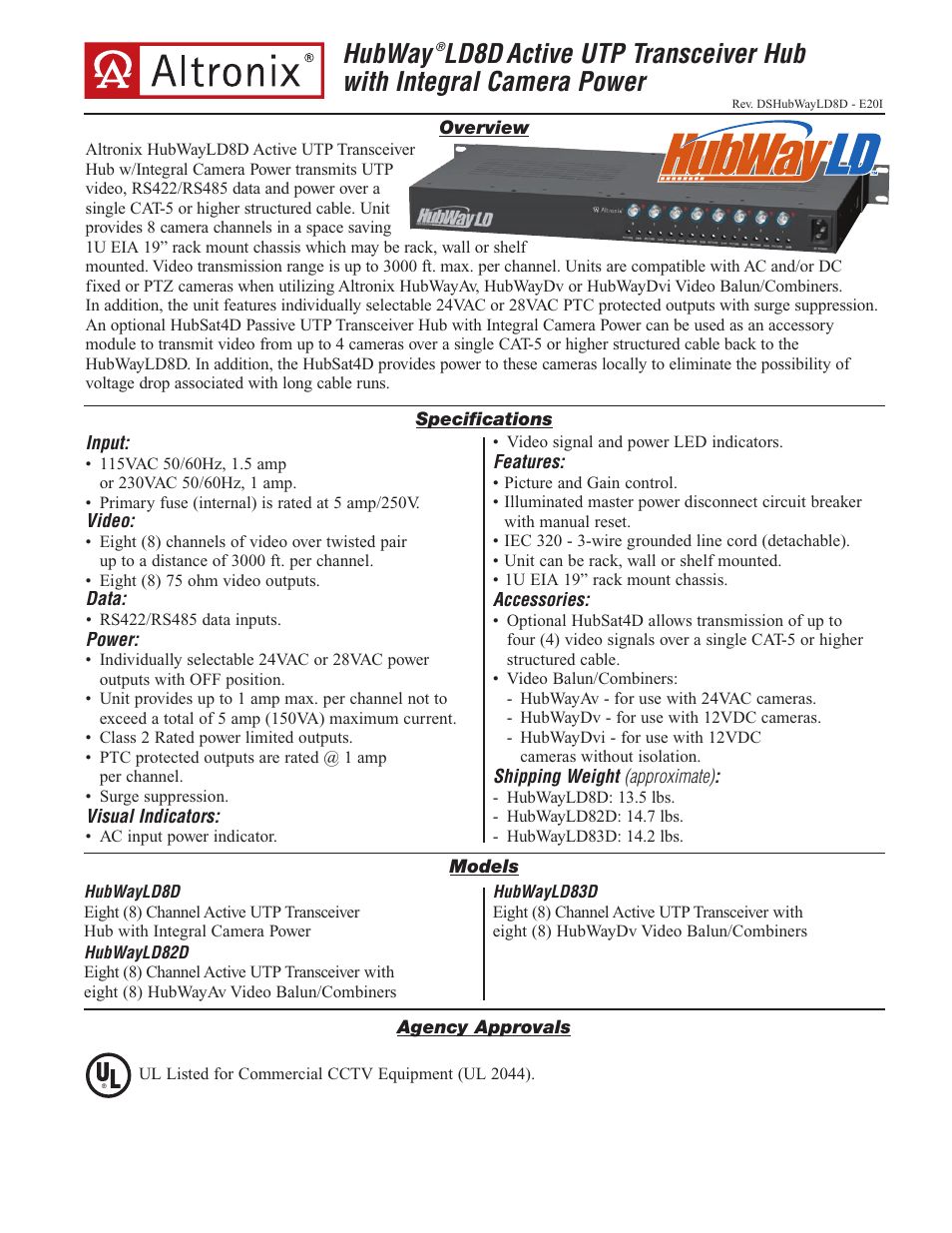 Altronix HubWay LD8D Data Sheet User Manual | 2 pages