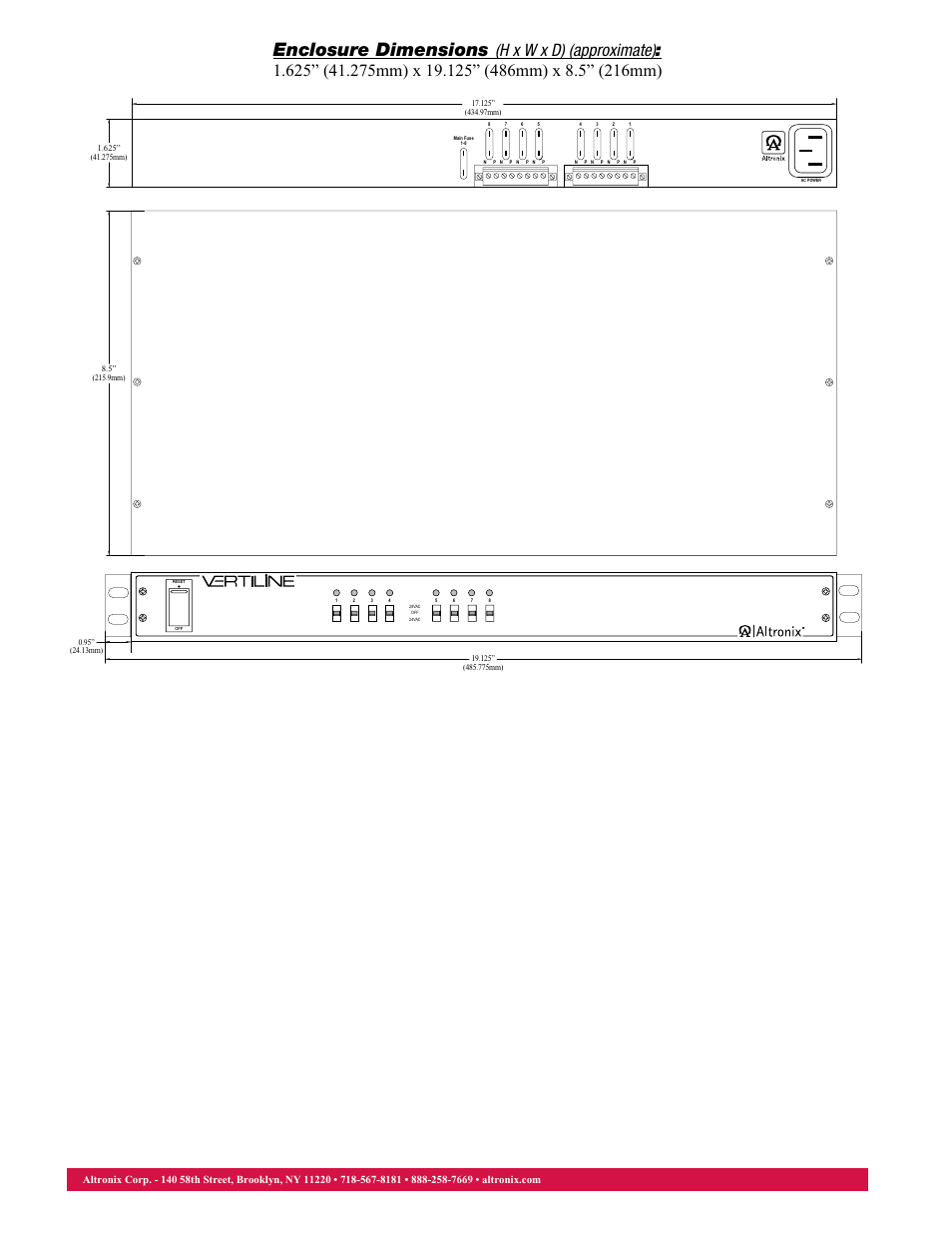 Enclosure dimensions | Altronix VertiLine8 Data Sheet User Manual | Page 2 / 2