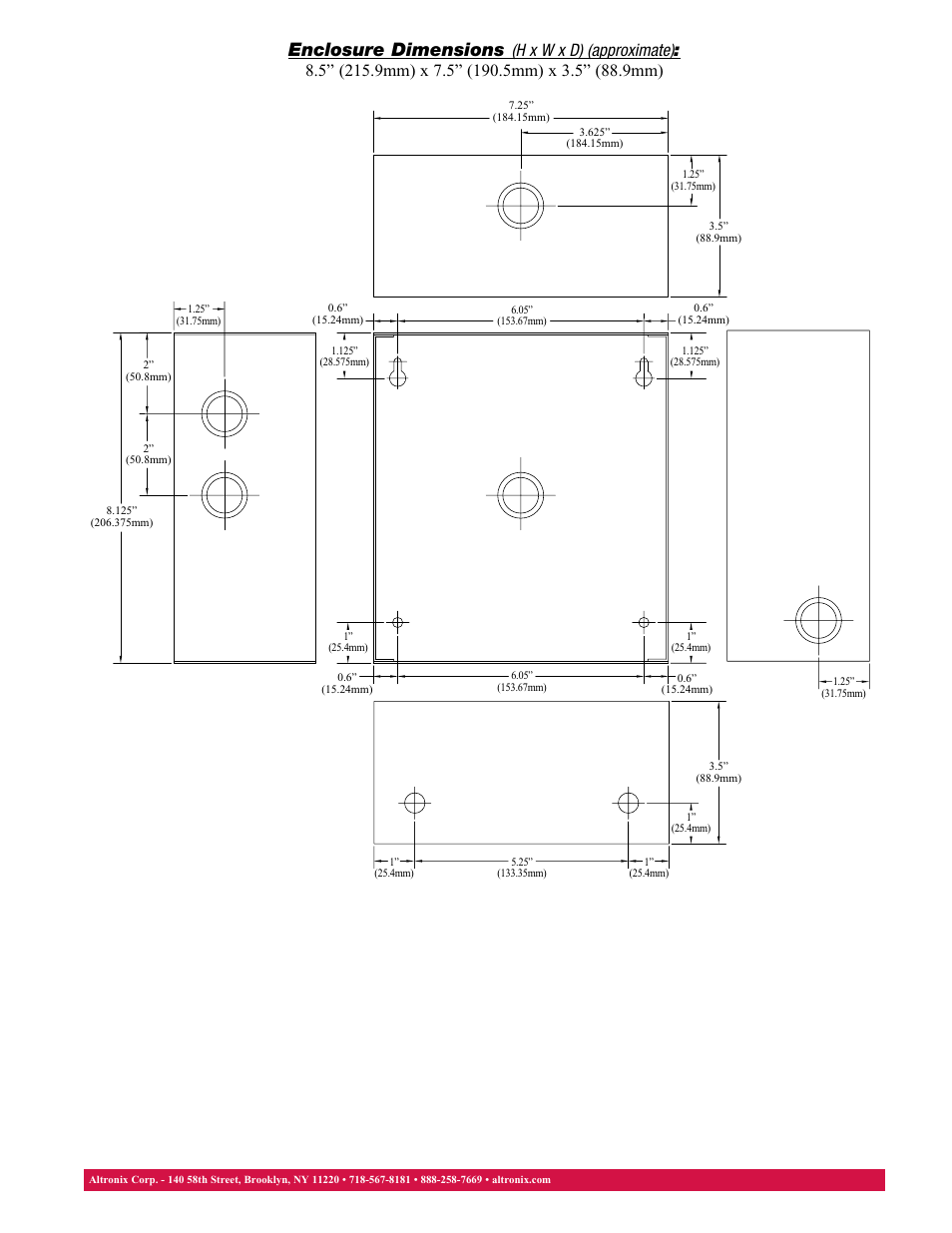 Enclosure dimensions | Altronix AL125UL Data Sheet User Manual | Page 2 / 2