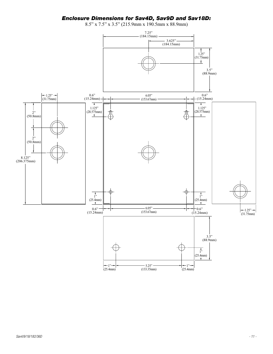 Enclosure dimensions for sav4d, sav9d and sav18d | Altronix Sav9D Installation Instructions User Manual | Page 11 / 12
