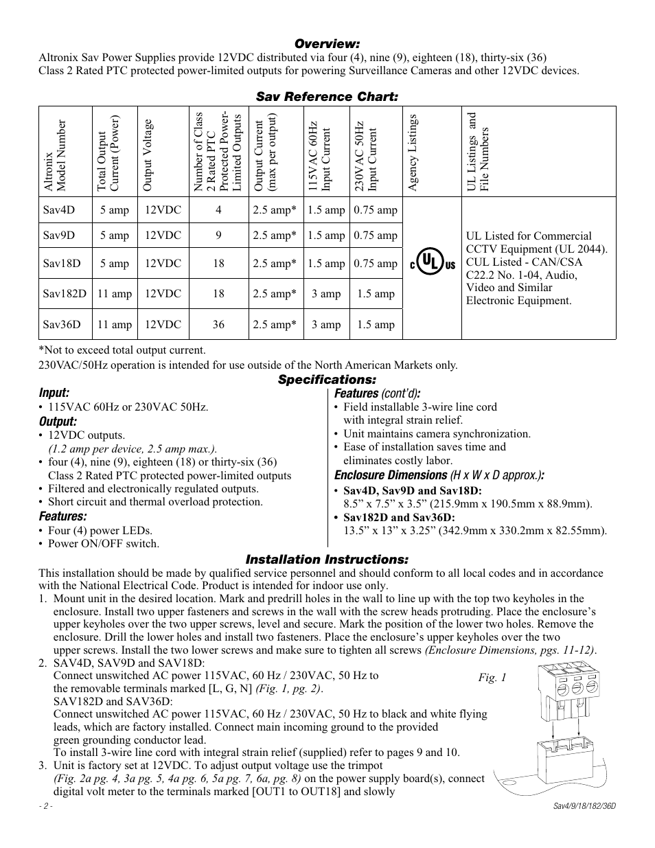 Altronix Sav9D Installation Instructions User Manual | Page 2 / 12
