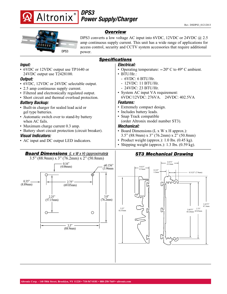 Altronix DPS3 Data Sheet User Manual | 1 page