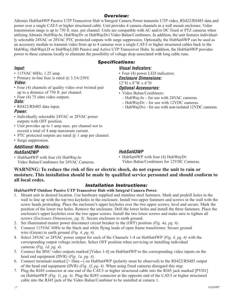 Altronix HubSat 4WP Installation Instructions User Manual | Page 2 / 8