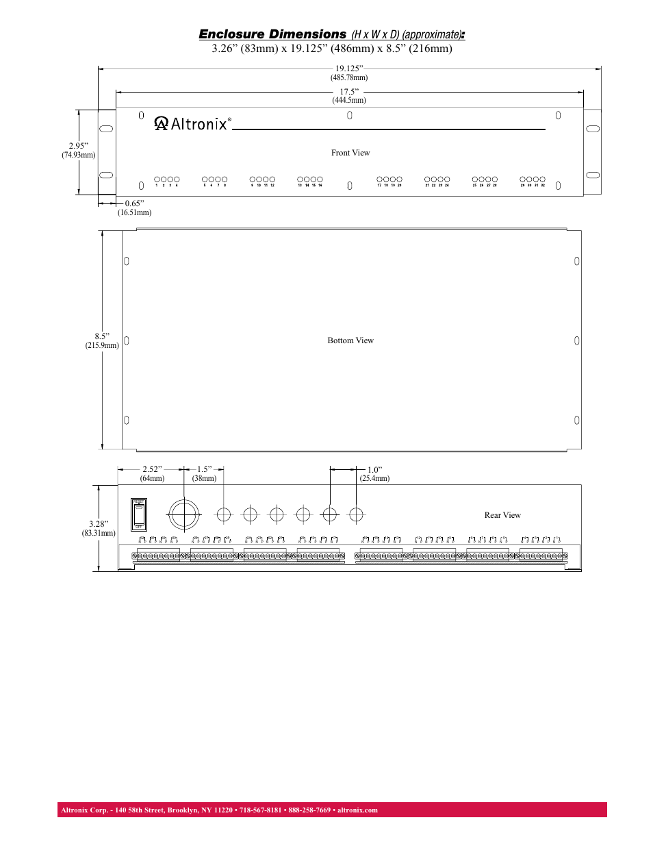 Enclosure dimensions | Altronix R2432600UL Data Sheet User Manual | Page 2 / 2