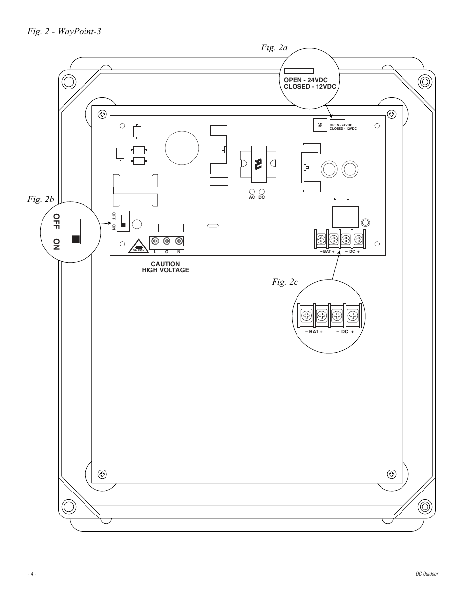 Fig. 2 - waypoint-3, Fig. 2a fig. 2b fig. 2c, Off o n | Altronix WayPoint-7 Installation Instructions User Manual | Page 4 / 8