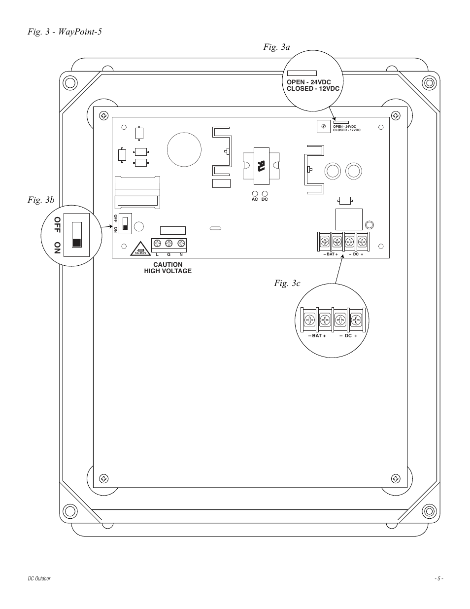 Fig. 3 - waypoint-5, Fig. 3a fig. 3b fig. 3c, Off o n | Altronix WayPoint-7 Installation Instructions User Manual | Page 5 / 8