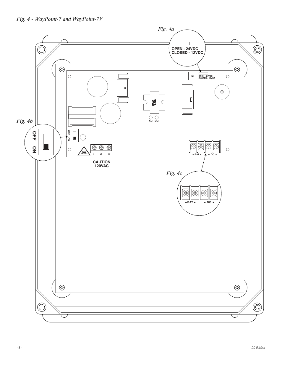 Fig. 4 - waypoint-7 and waypoint-7v, Fig. 4a fig. 4b fig. 4c, Off o n | Altronix WayPoint-7 Installation Instructions User Manual | Page 6 / 8