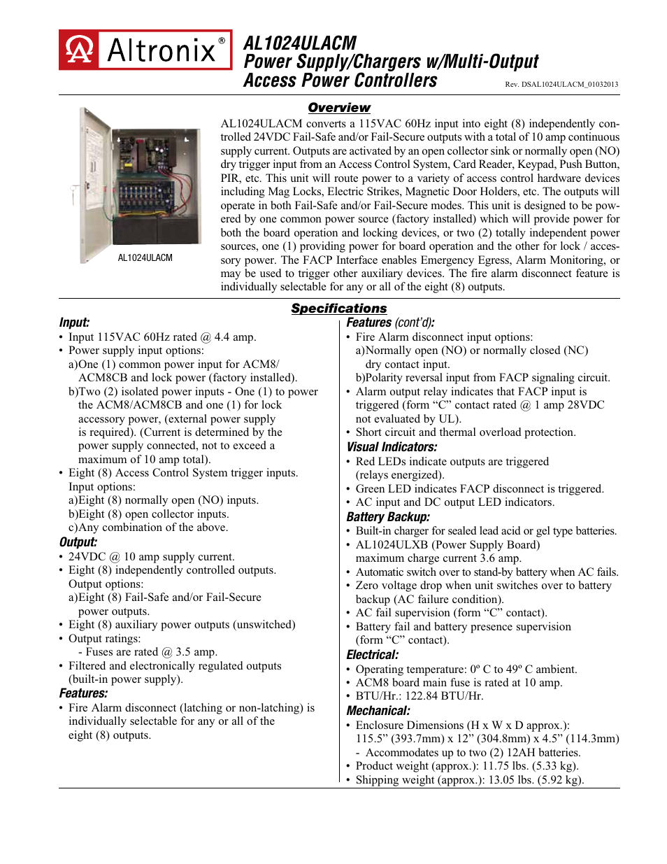 Altronix AL1024ULACM Data Sheet User Manual | 2 pages