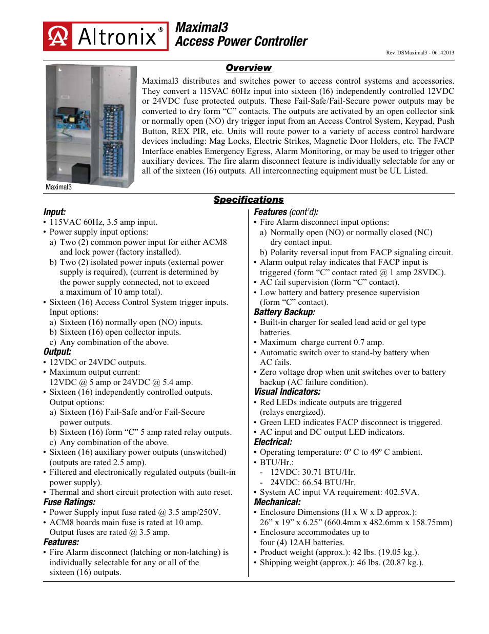 Altronix Maximal3 Data Sheet User Manual | 2 pages