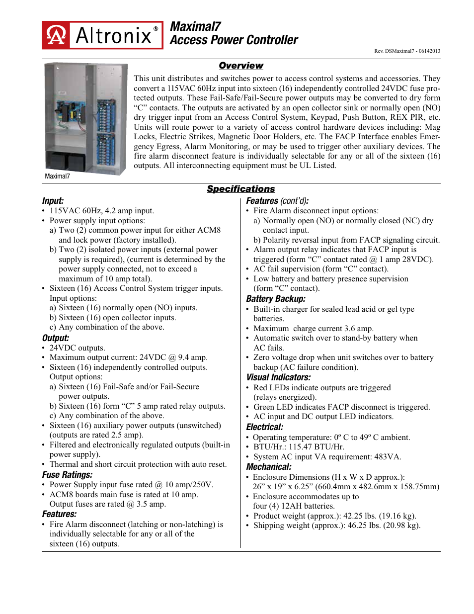 Altronix Maximal7 Data Sheet User Manual | 2 pages