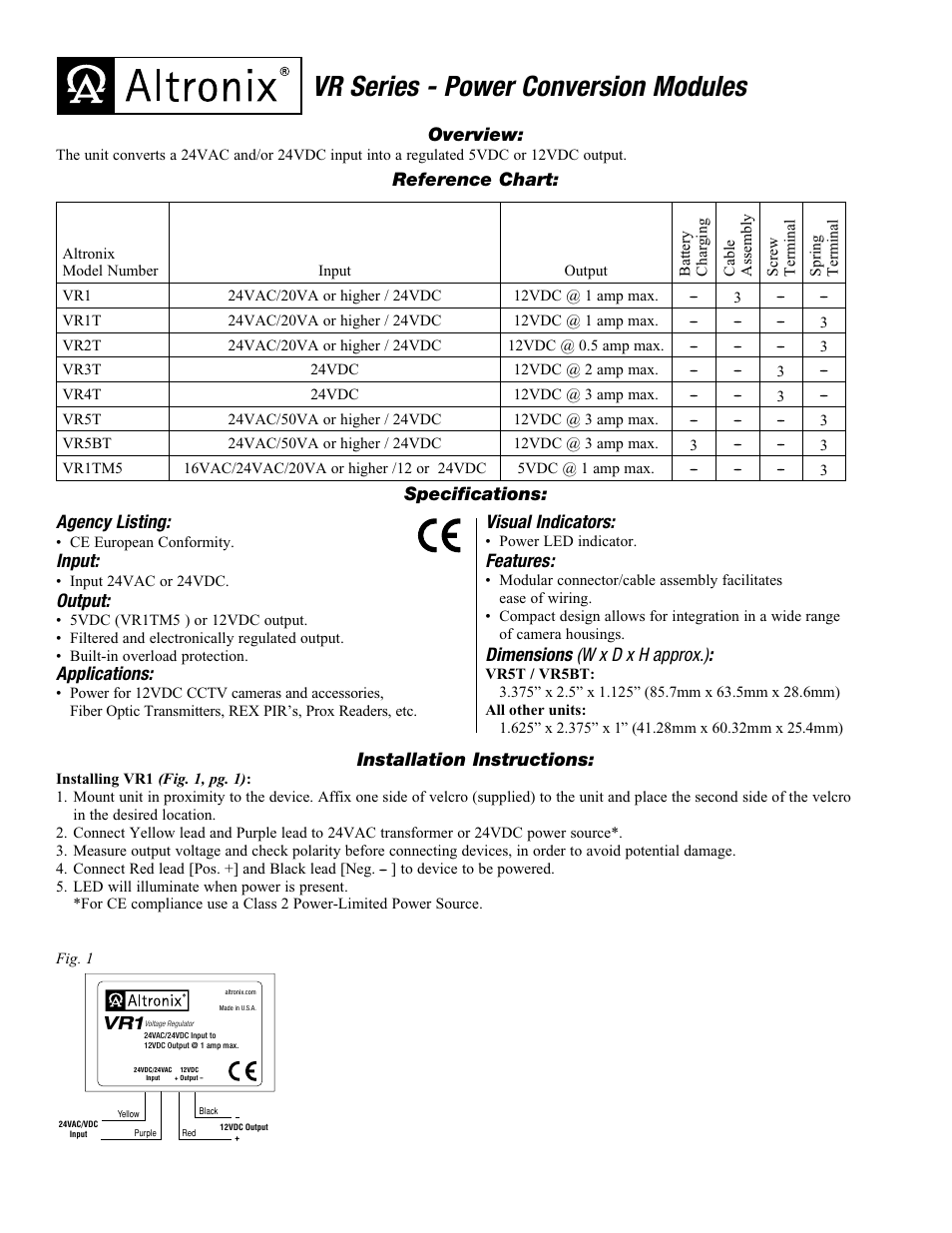 Altronix VR5T Installation Instructions User Manual | 2 pages