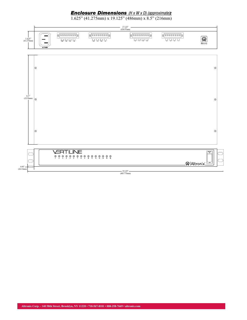 Enclosure dimensions | Altronix VertiLine63TD Data Sheet User Manual | Page 2 / 2