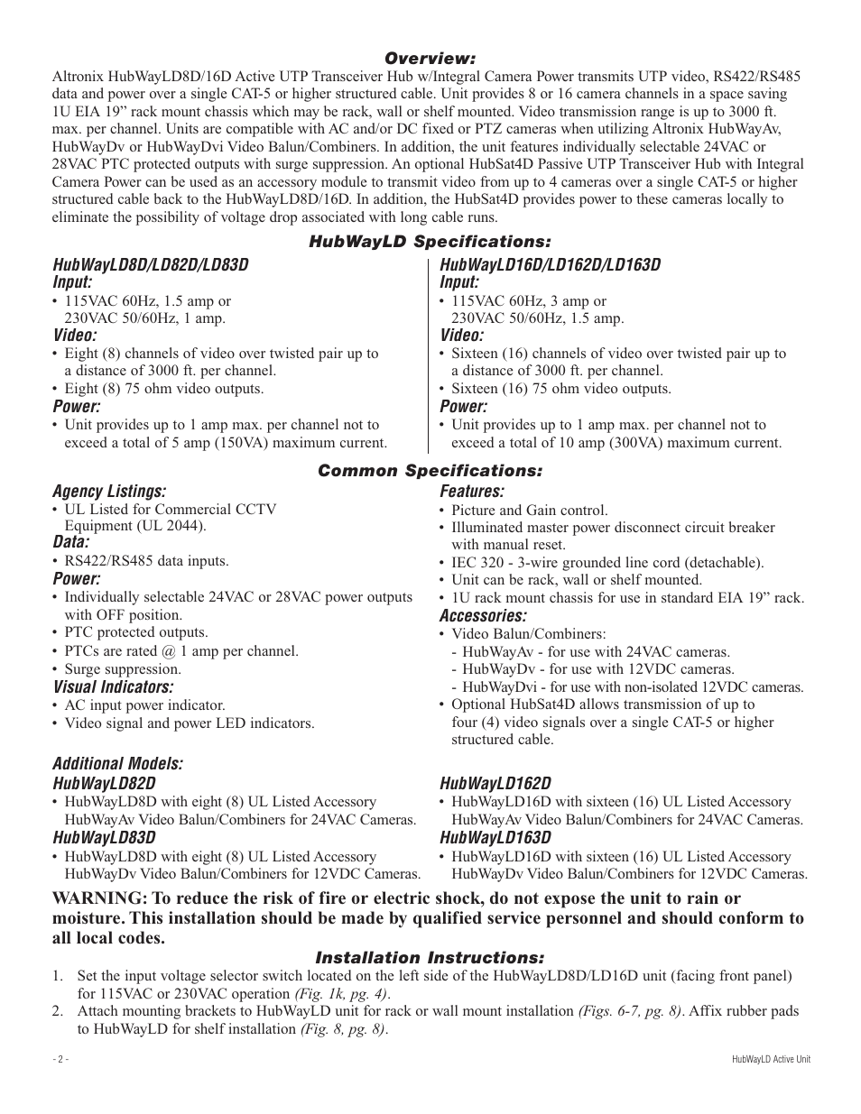 Altronix HubWay LD8D Installation Instructions User Manual | Page 2 / 8