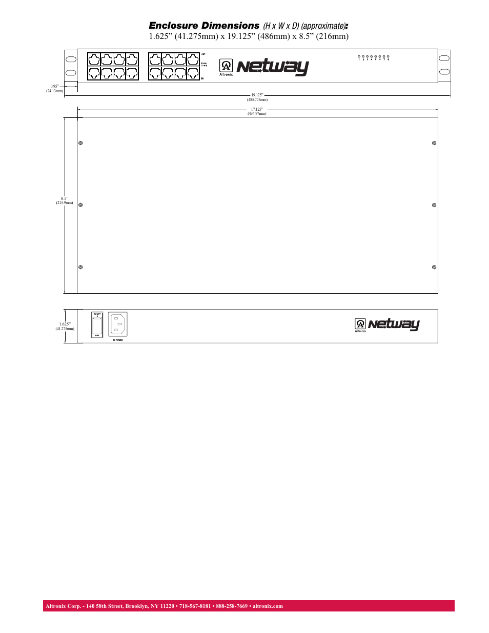 Enclosure dimensions | Altronix NetWay8 Data Sheet User Manual | Page 2 / 2