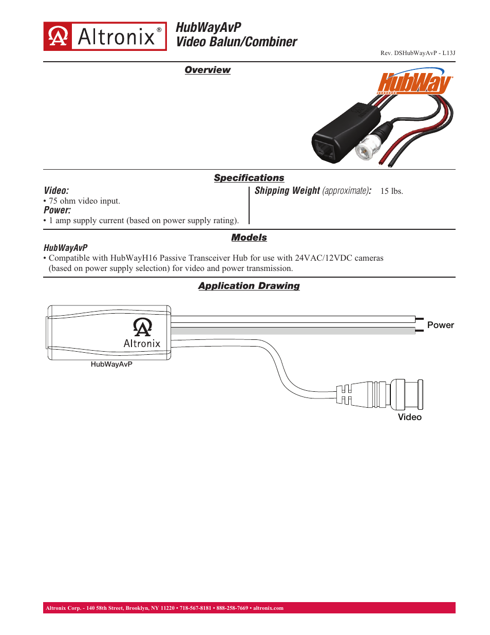 Altronix HubWay AvP Data Sheet User Manual | 1 page