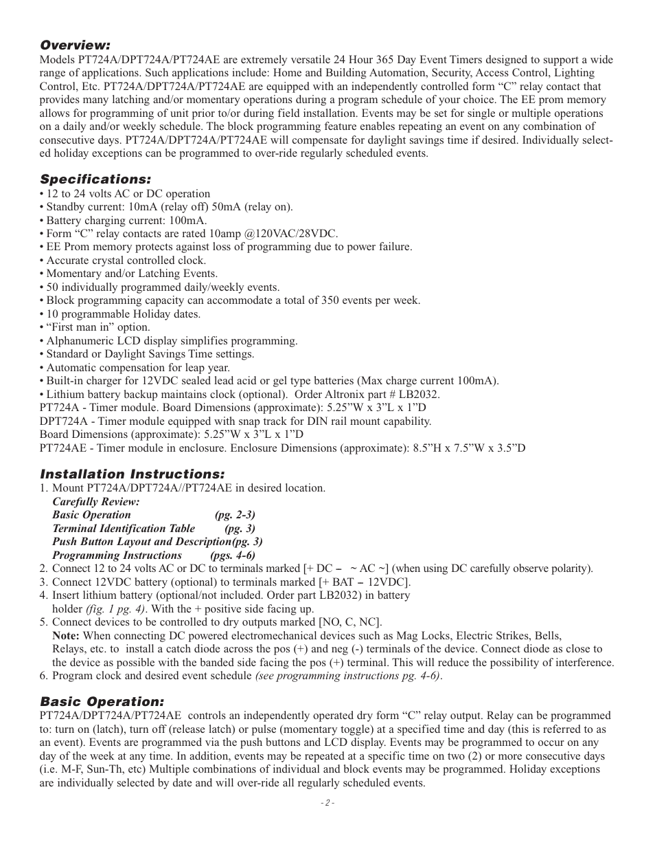 Altronix DPT724A Installation Instructions User Manual | Page 2 / 8