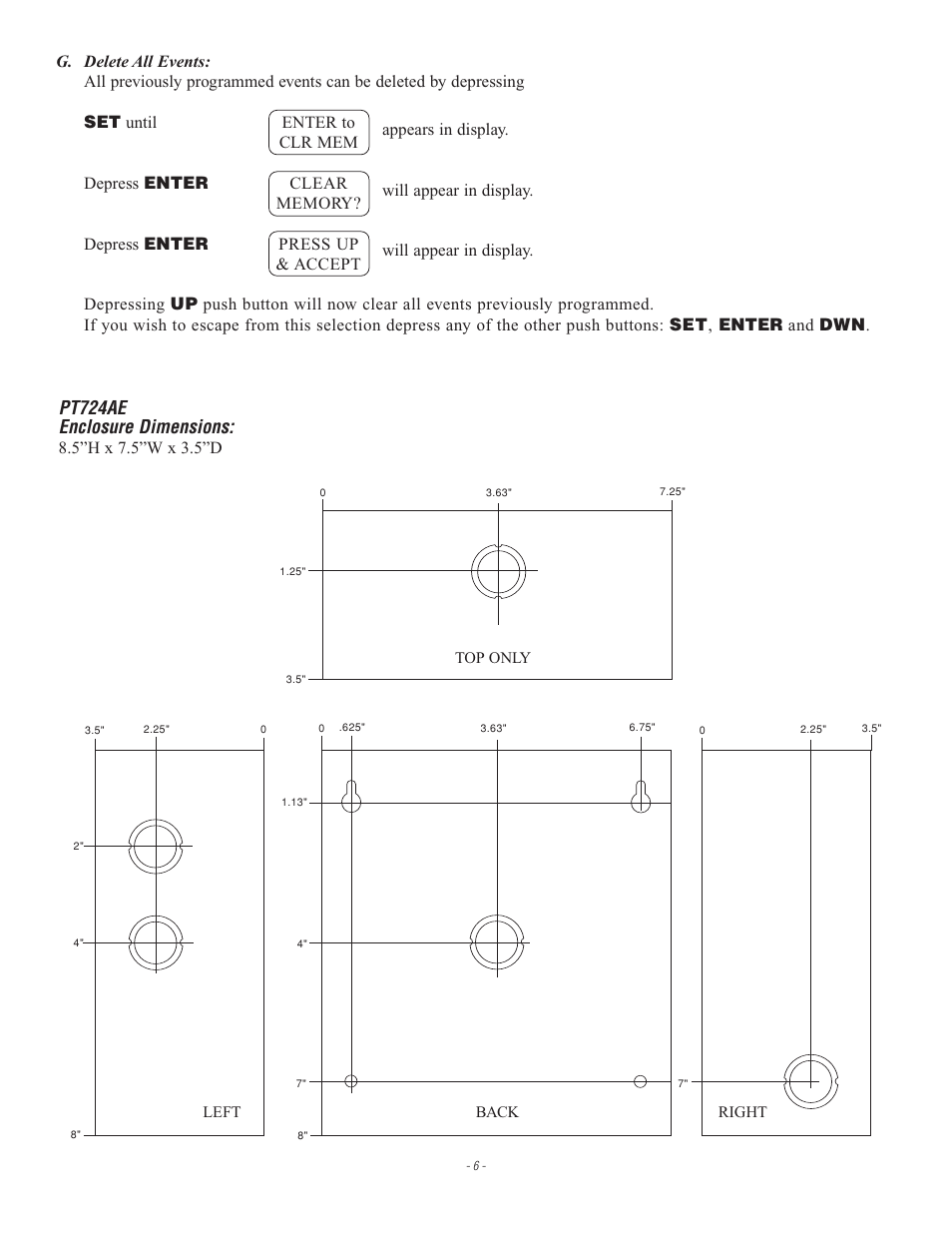 Pt724ae enclosure dimensions, Appears in display. will appear in display | Altronix DPT724A Installation Instructions User Manual | Page 6 / 8