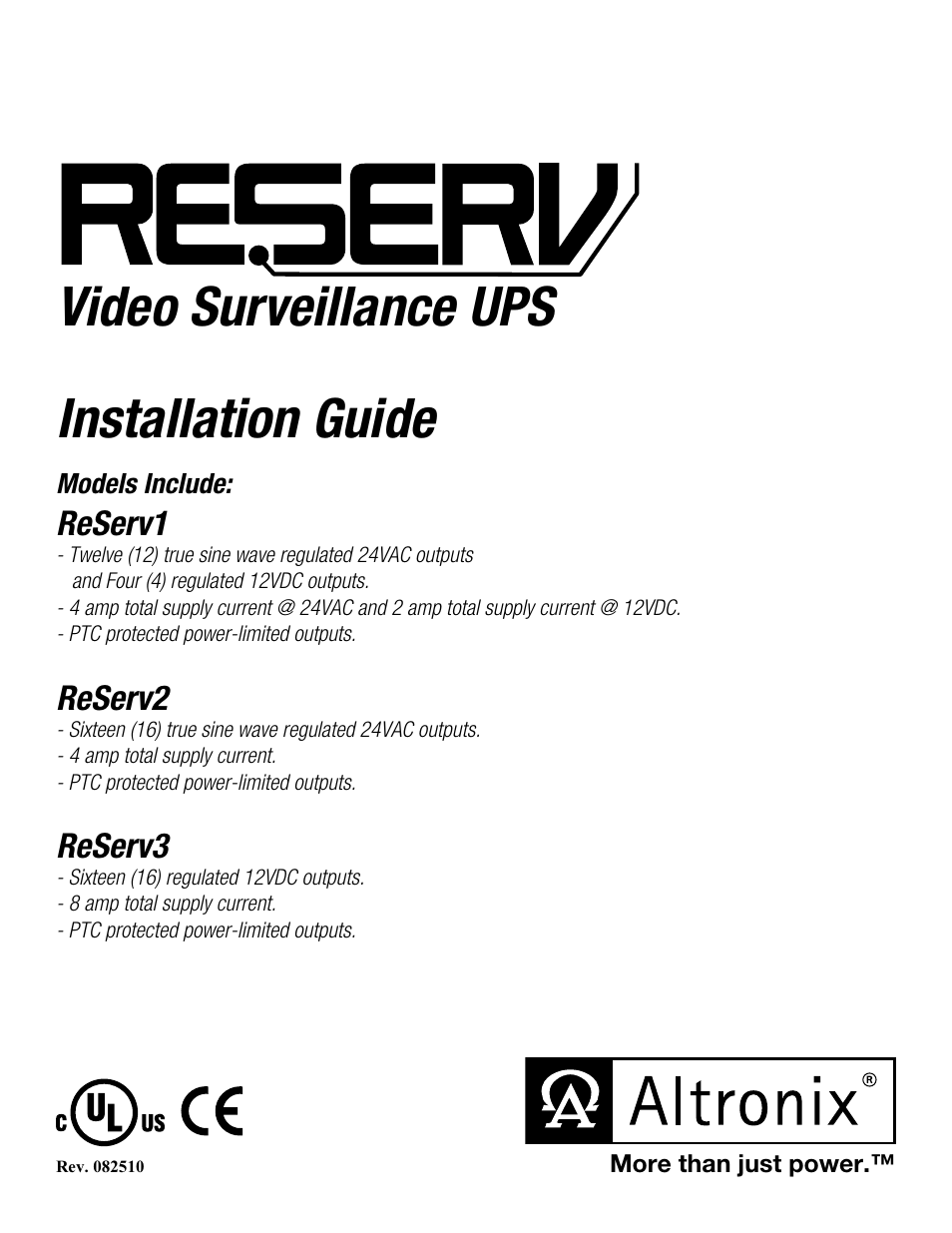 Altronix ReServ3 Installation Instructions User Manual | 8 pages