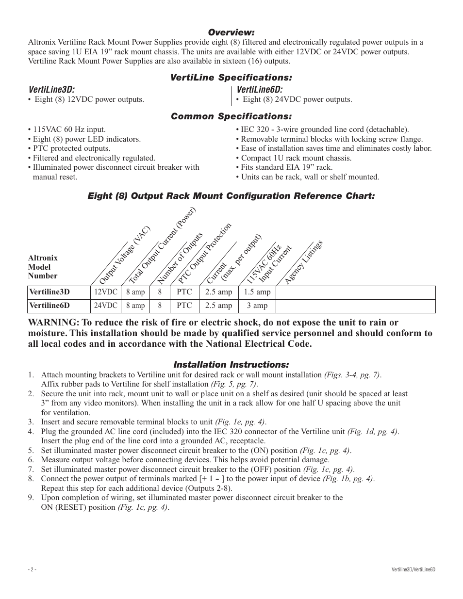 Altronix VertiLine6D Installation Instructions User Manual | Page 2 / 8