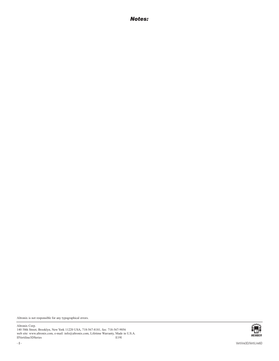 Altronix VertiLine6D Installation Instructions User Manual | Page 8 / 8