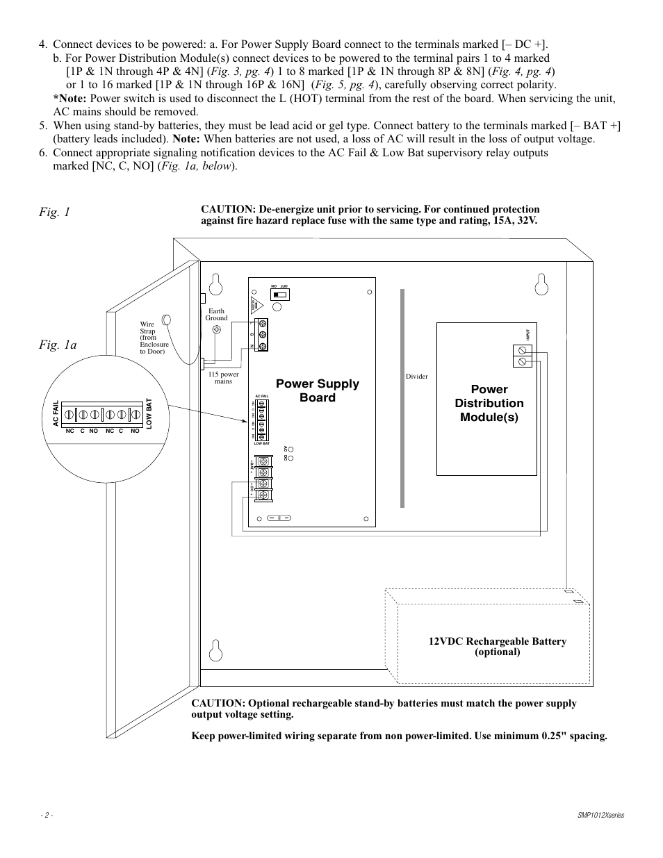 Fig. 1 fig. 1a, Power supply board, Power distribution module(s) | Altronix SMP10PMC12X Installation Instructions User Manual | Page 2 / 8