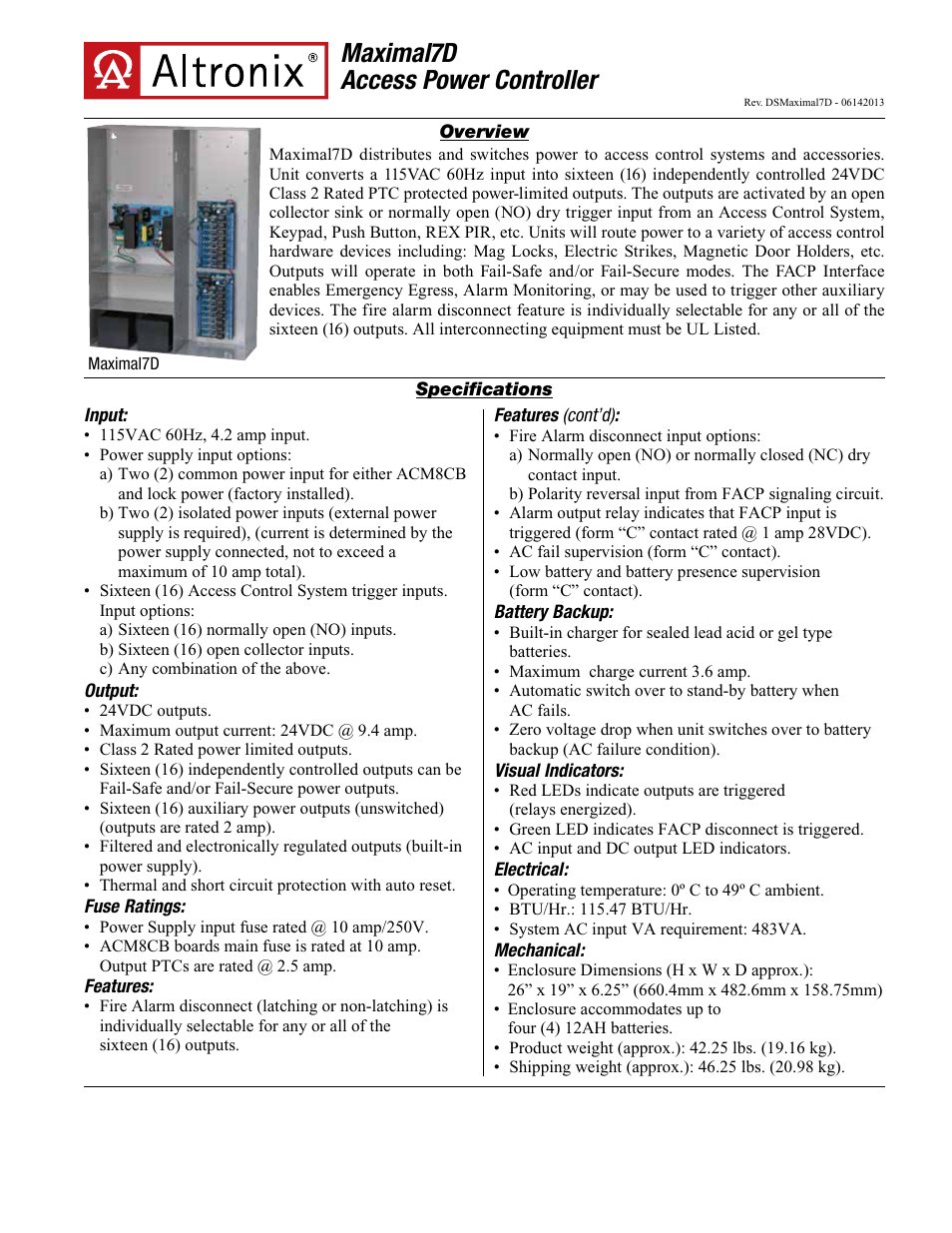 Altronix Maximal7D Data Sheet User Manual | 2 pages