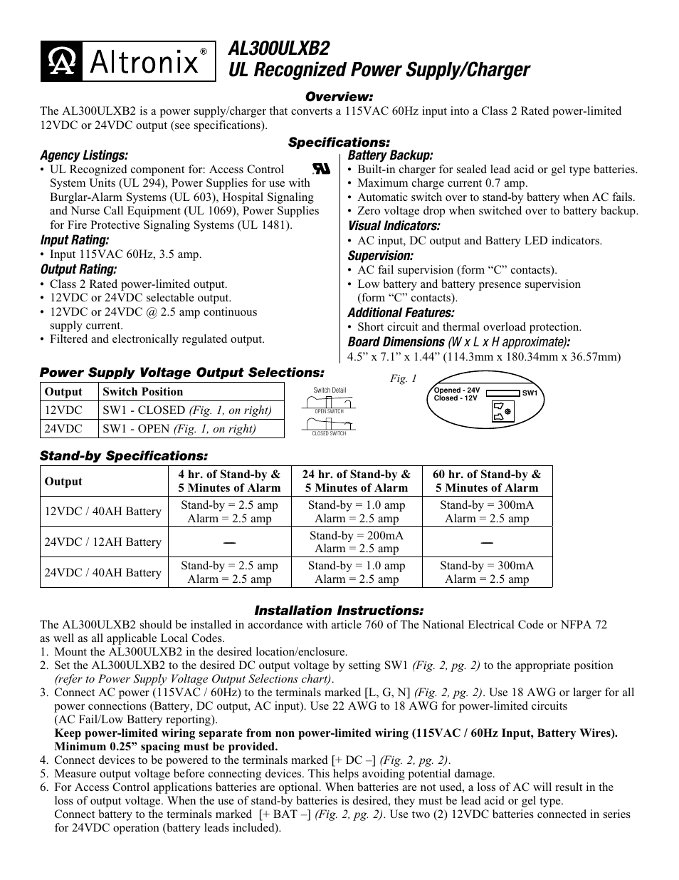 Altronix AL300ULXB2 Installation Instructions User Manual | 2 pages