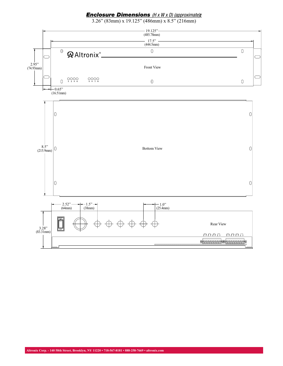 Enclosure dimensions | Altronix R615DC8UL Data Sheet User Manual | Page 2 / 2