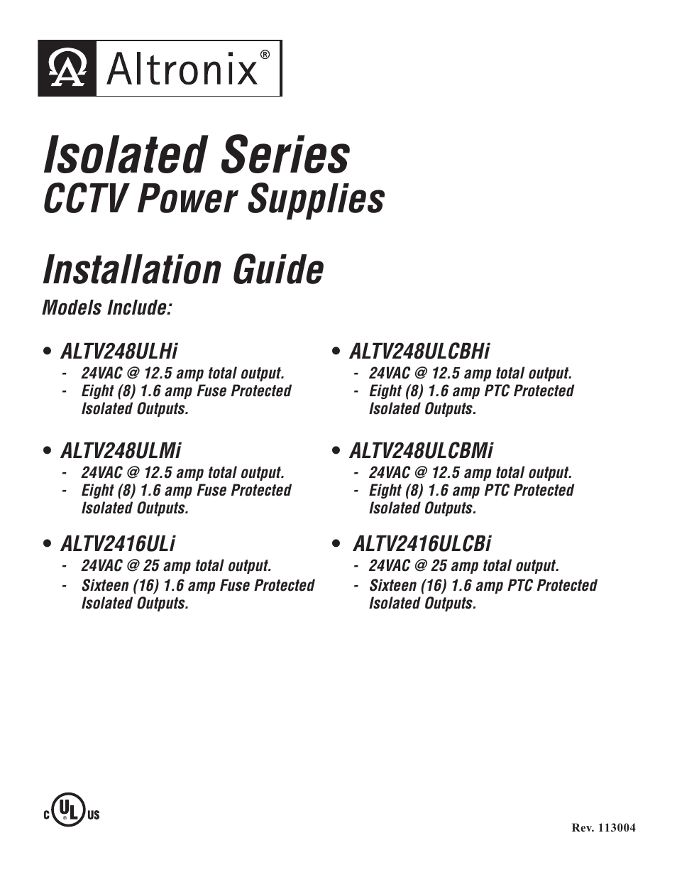 Altronix ALTV2416ULI3 Installation Instructions User Manual | 8 pages