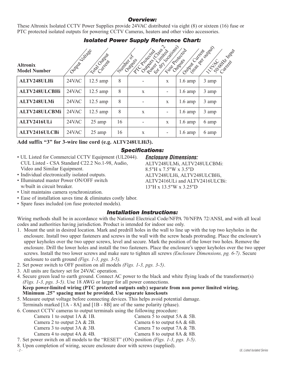 Altronix ALTV2416ULI3 Installation Instructions User Manual | Page 2 / 8
