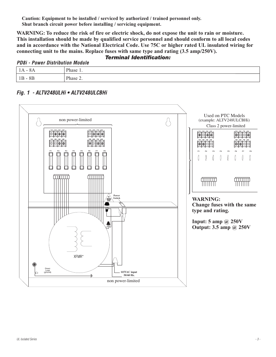 Used on ptc models, Example: altv248ulcbhi), Xfmr | Altronix ALTV2416ULI3 Installation Instructions User Manual | Page 3 / 8