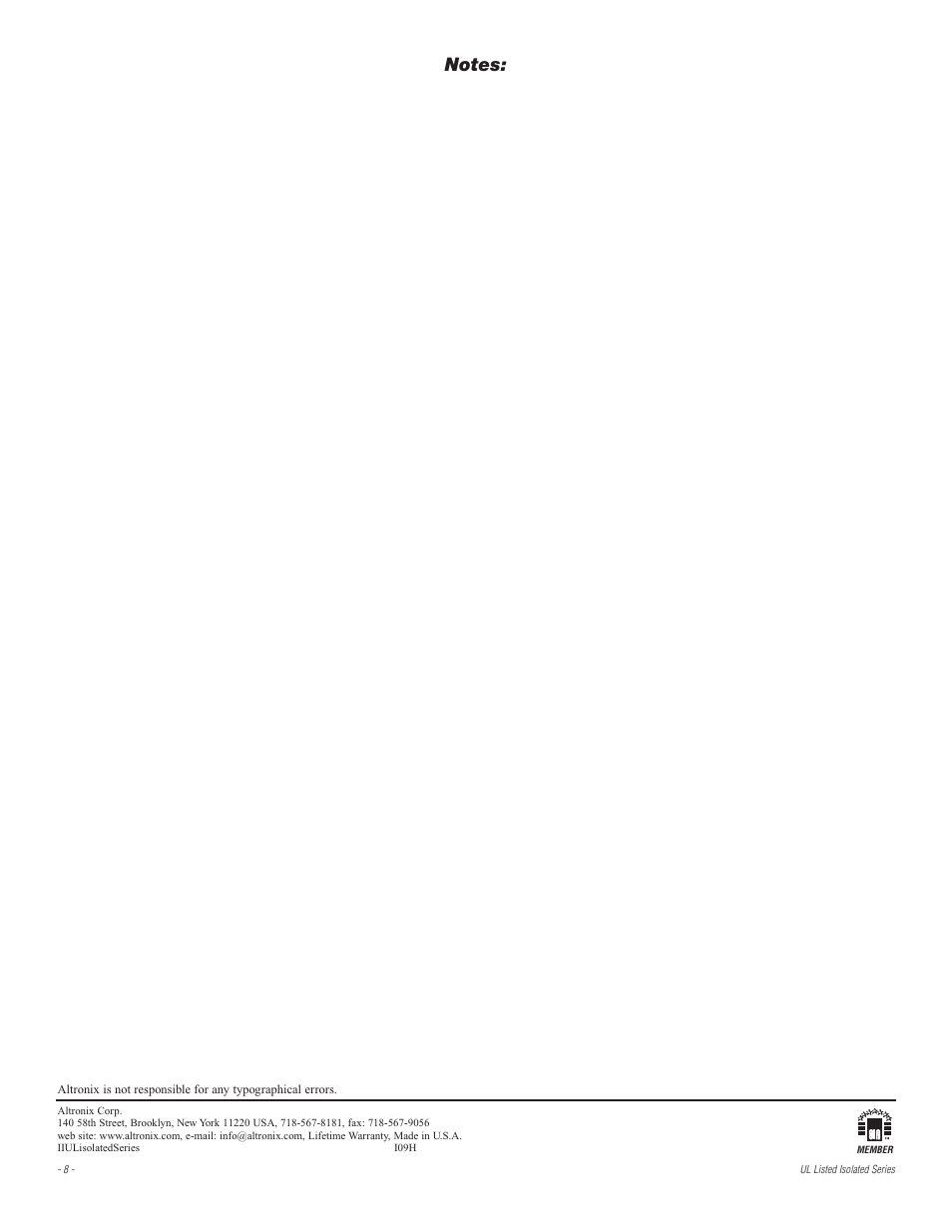 Altronix ALTV2416ULI3 Installation Instructions User Manual | Page 8 / 8