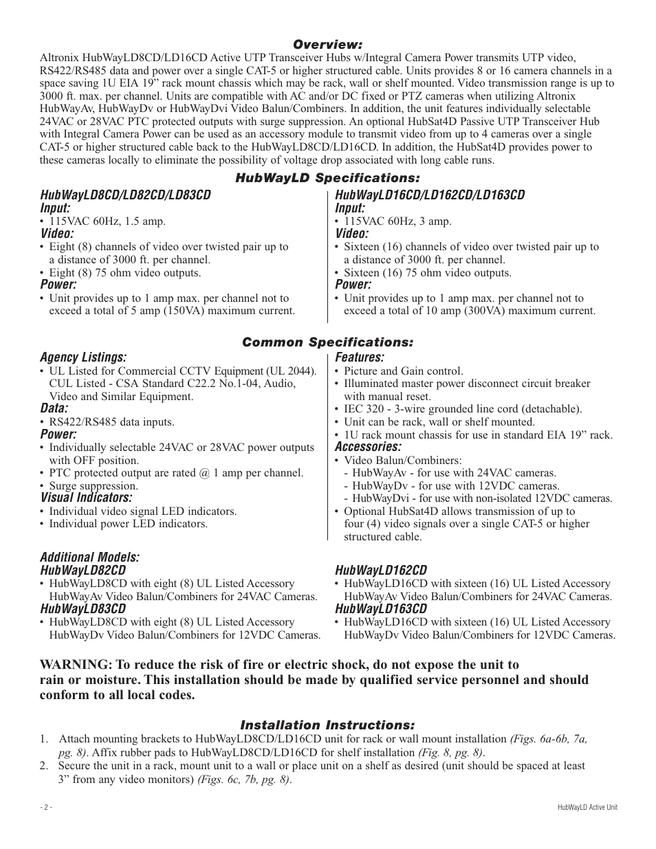 Altronix HubWay LD8CD Installation Instructions User Manual | Page 2 / 8