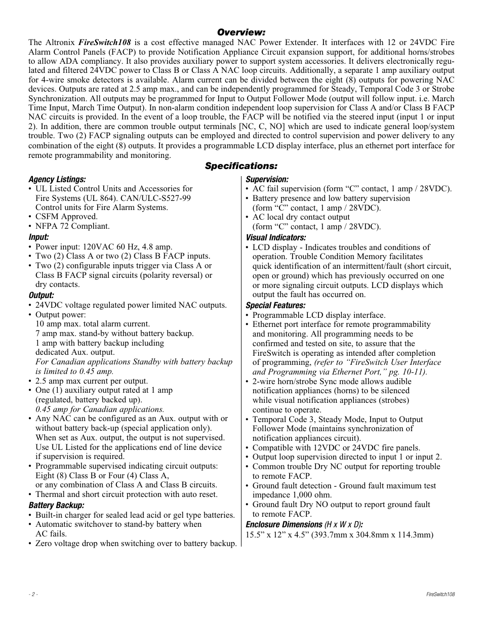 Altronix FireSwitch108 Installation Instructions User Manual | Page 2 / 20