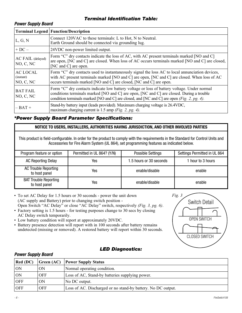 Switch detail | Altronix FireSwitch108 Installation Instructions User Manual | Page 6 / 20