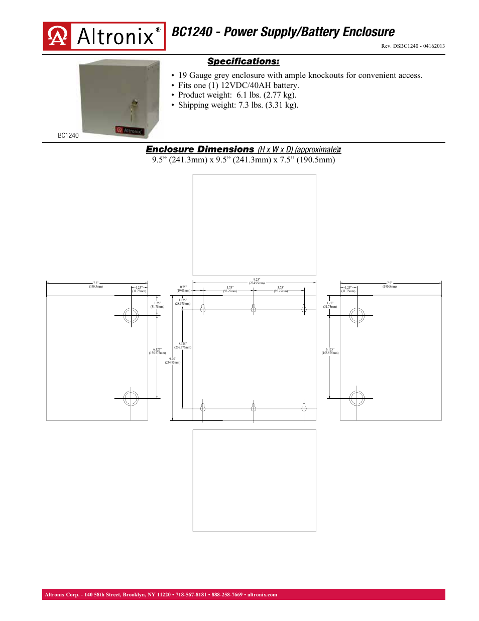 Altronix BC1240 Data Sheet User Manual | 1 page