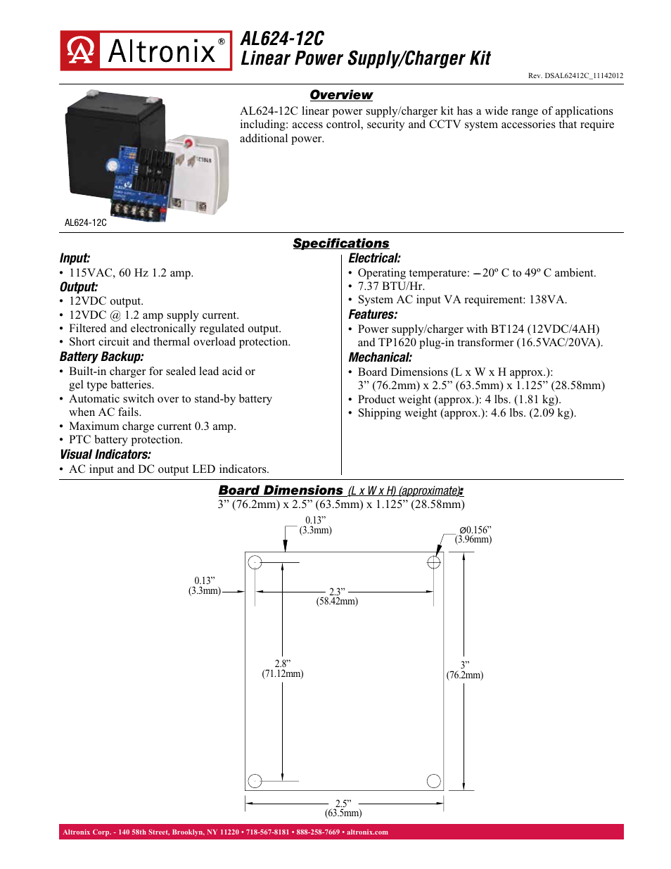 Altronix AL624-12C Data Sheet User Manual | 1 page