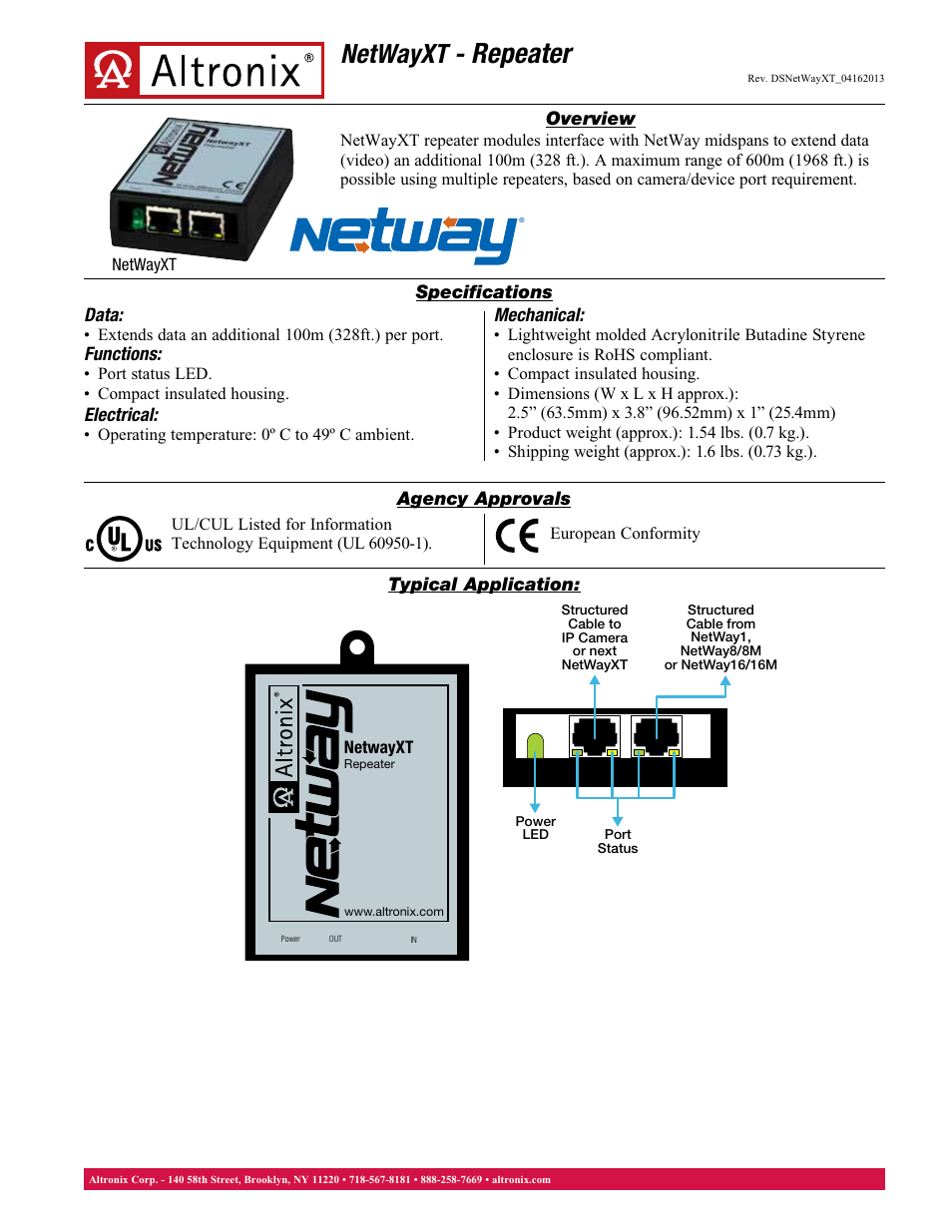 Altronix NetWayXT Data Sheet User Manual | 1 page