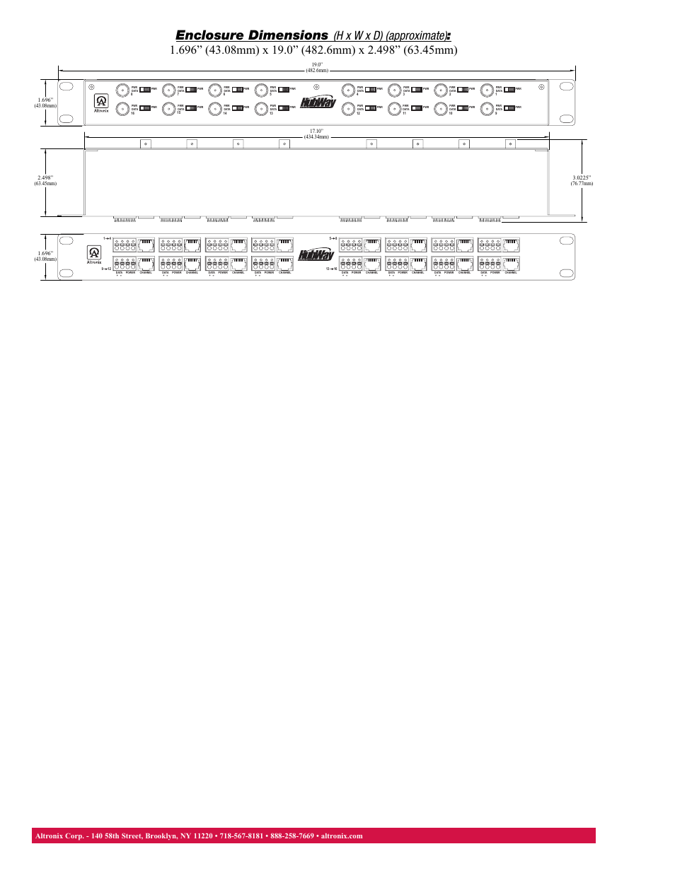 Enclosure dimensions | Altronix HubWay H16 Data Sheet User Manual | Page 2 / 2
