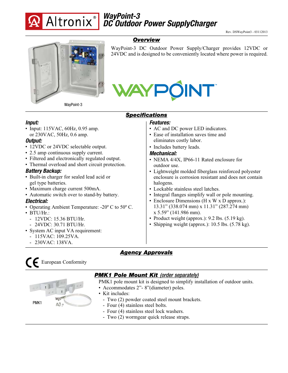 Altronix WayPoint-3 Data Sheet User Manual | 2 pages