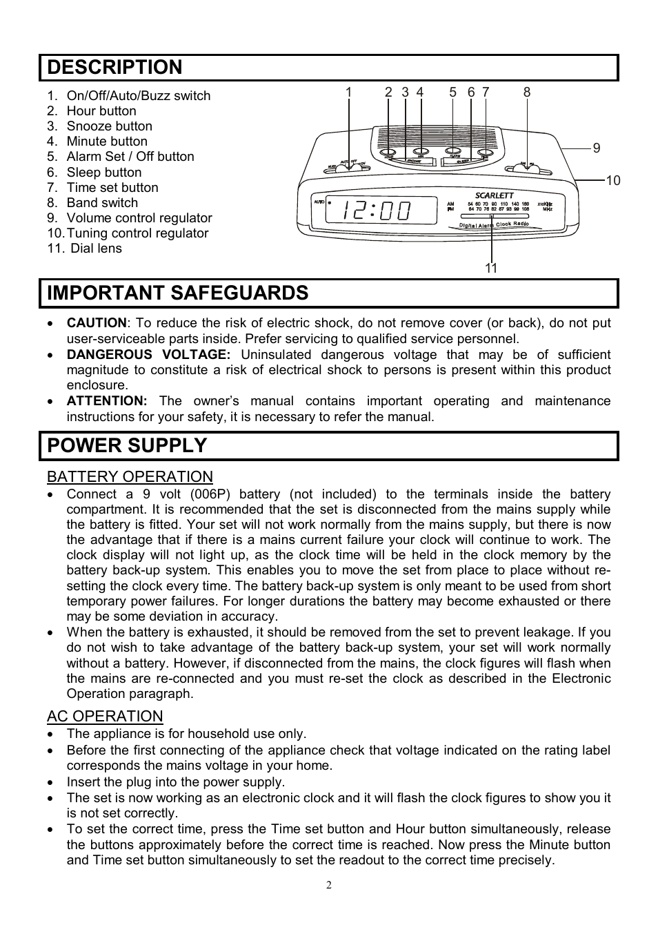 Description, Important safeguards, Power supply | Scarlett SC-4002 User Manual | Page 2 / 6