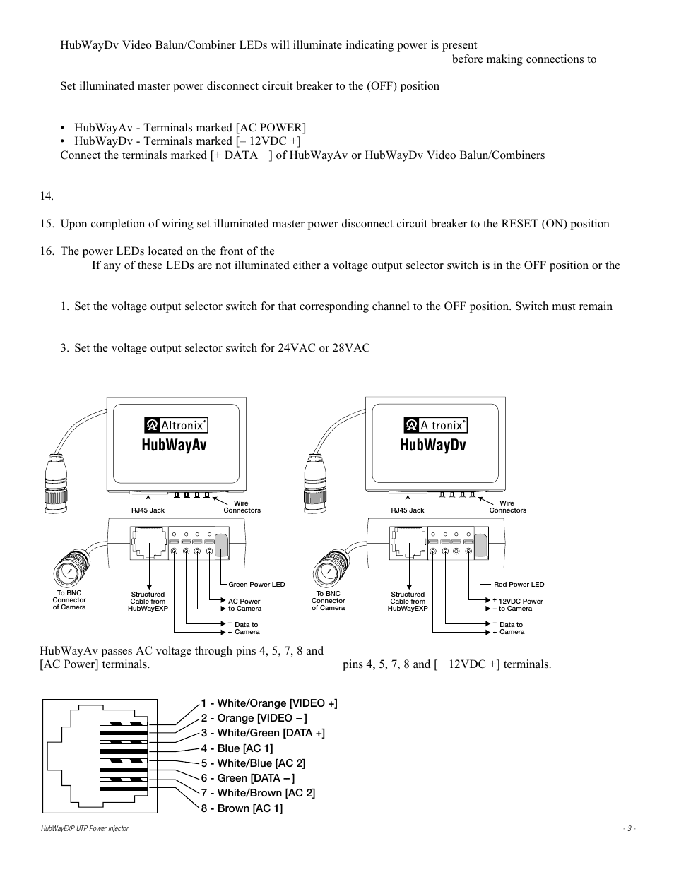 Hubwayav, Hubwaydv, Fig. 2 - cat5 wiring color codes | Altronix HubWay EXP UTP Power Injector Installation Instructions User Manual | Page 3 / 8