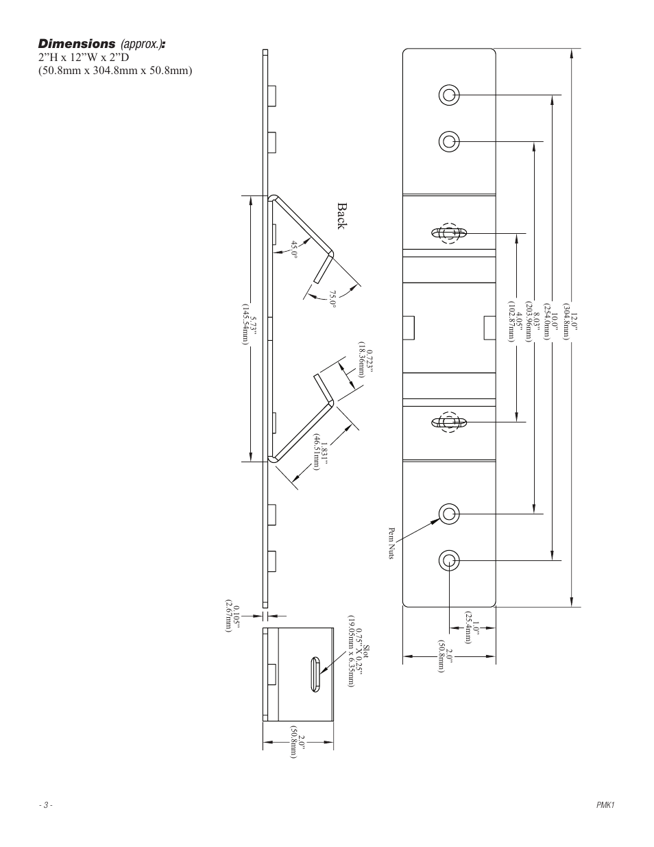 Back, Dimensions (approx.) | Altronix PMK1 Installation Instructions User Manual | Page 3 / 4