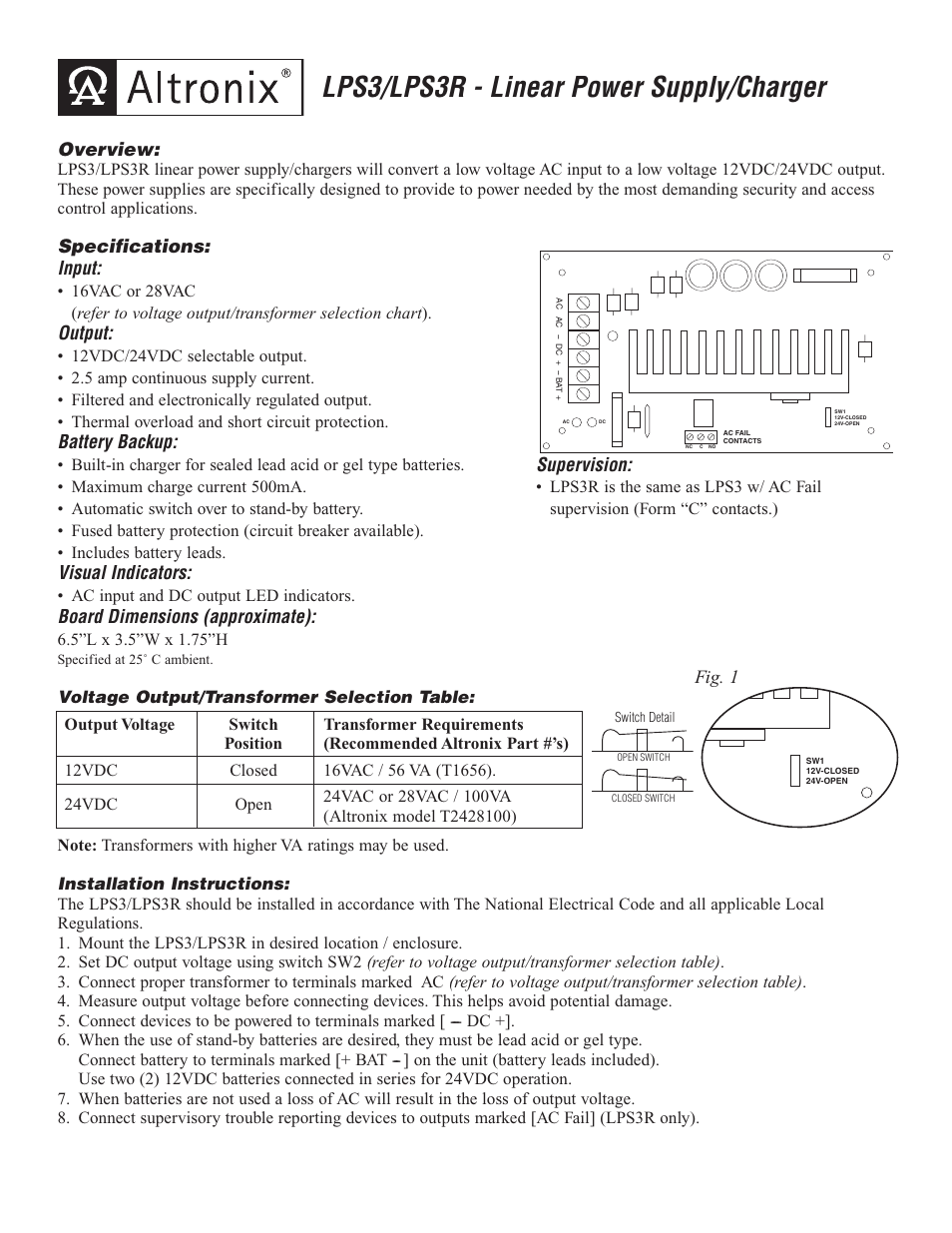 Altronix LPS3R Installation Instructions User Manual | 2 pages